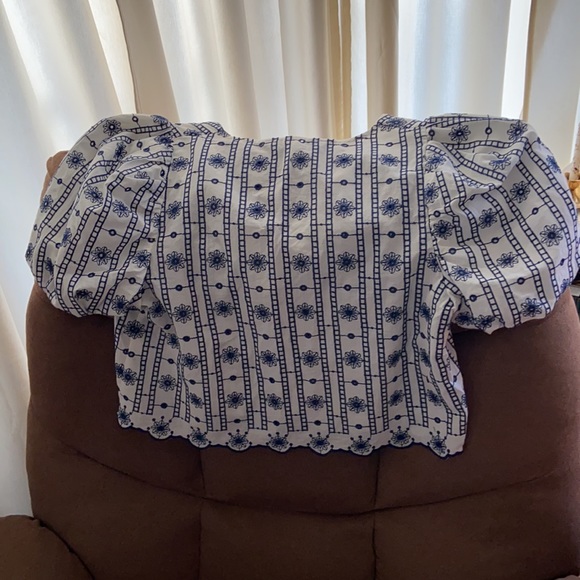 Zara Women’s Crop Top Blouse Navy Blue & White - Picture 6 of 11